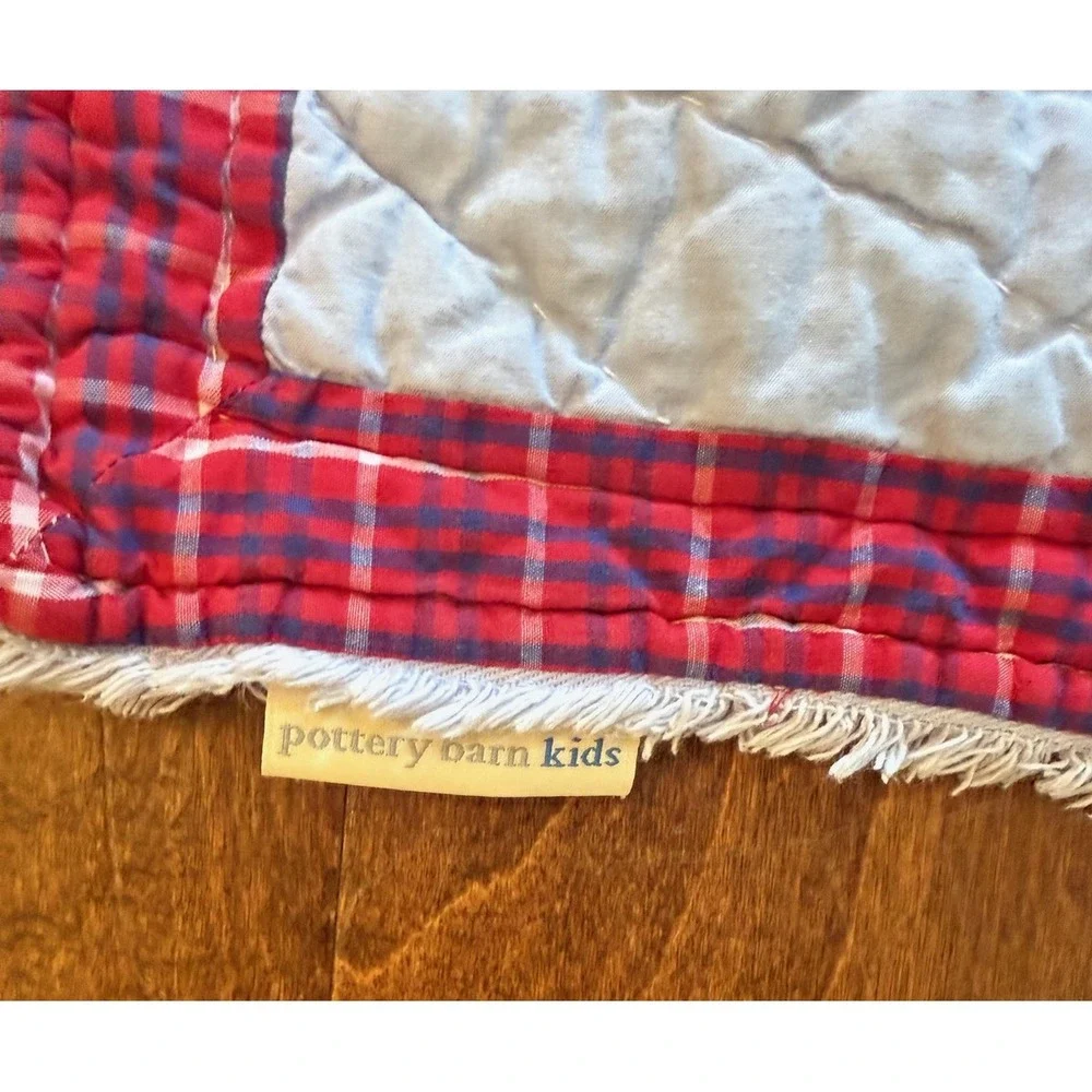 Pottery Barn Kids Quilt Blue 48x36 Embroidered Cotton Sailboat Nursery Throw